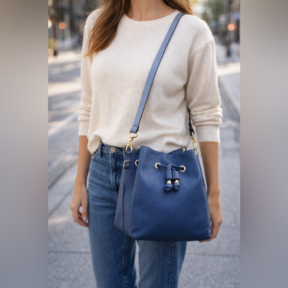 H&M Blue Bucket Bag with Drawstring & Detachable Crossbody Strap